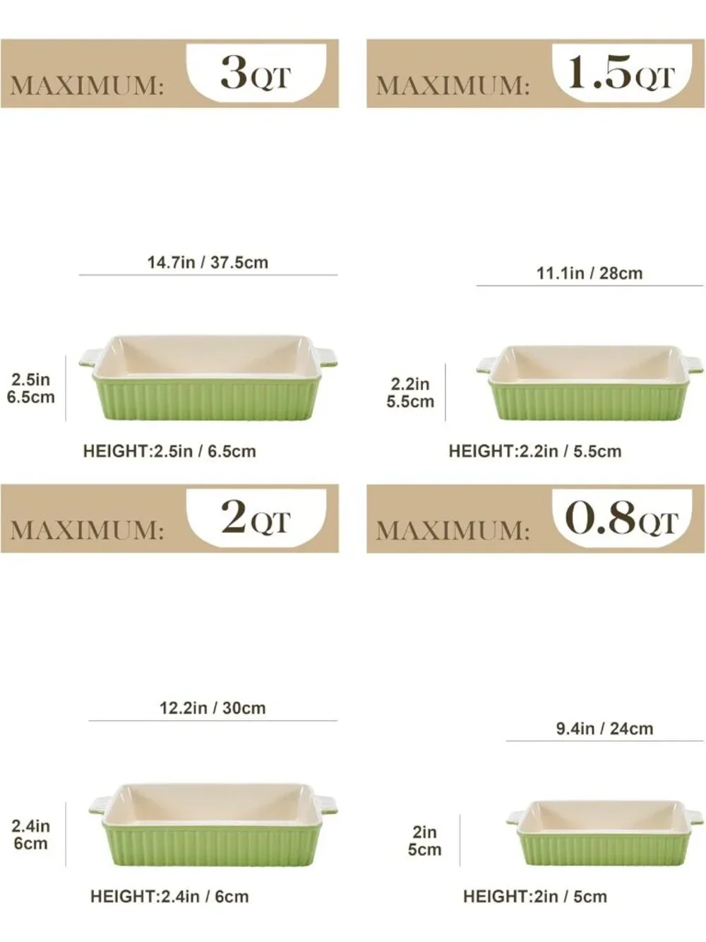 4 Set Green Ceramic Casserole Dishes for Oven Ceramic Baking Deep Dishes Set